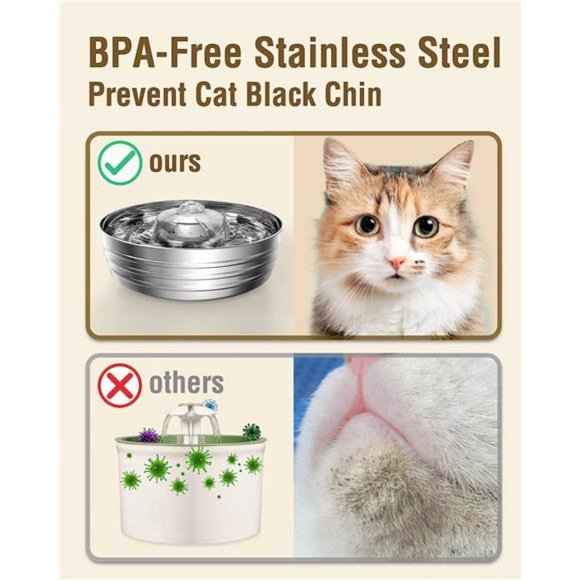 Cat Water Fountain Stainless Steel,2L/67oz Quiet Cat Fountain Water Bowl - Picture 4 of 5